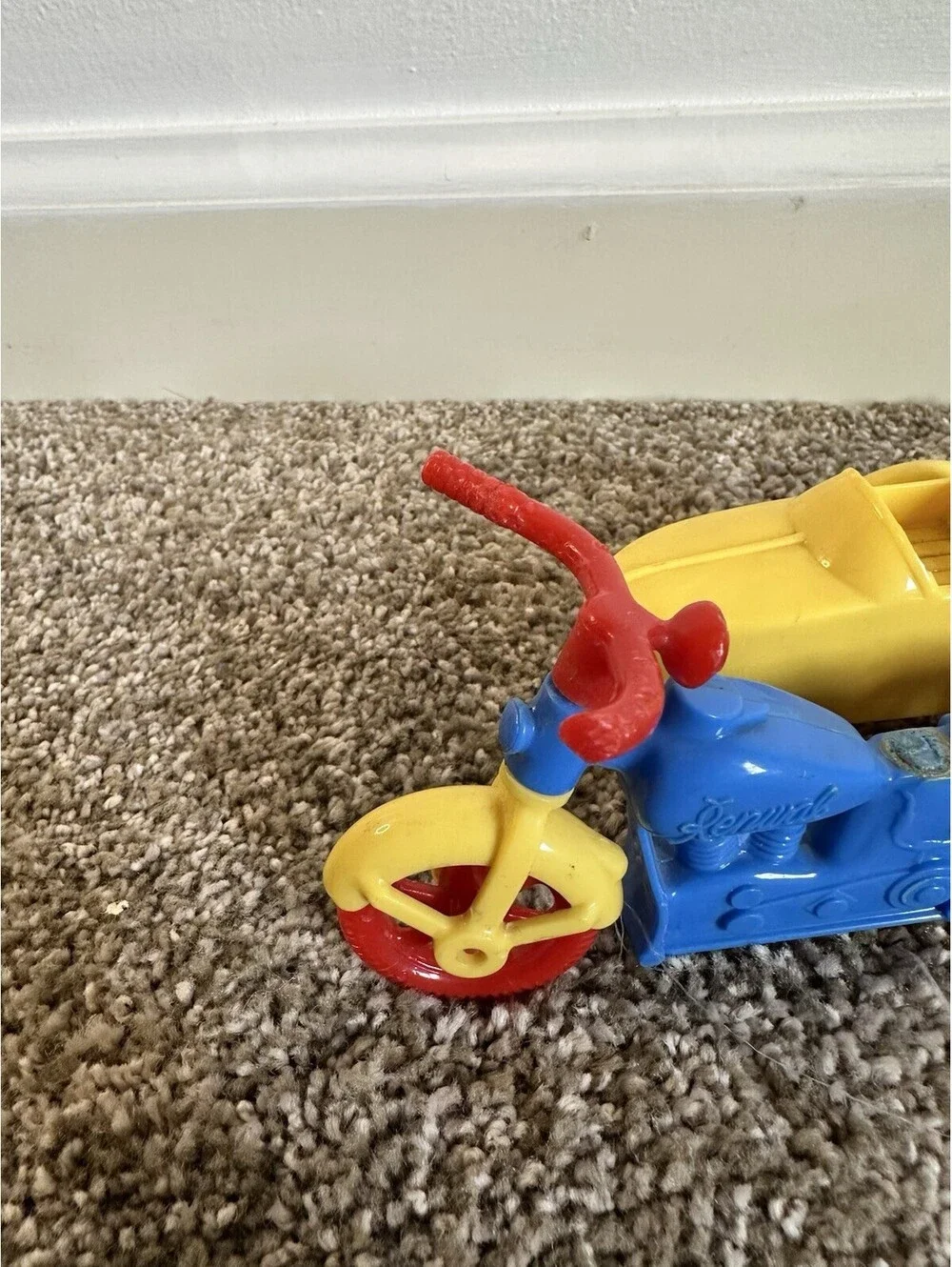 Vintage Renwal Products #23 Toy Motorcycle Sidecar Yellow Red Blue USA C1950s
